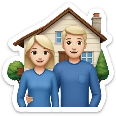 house with 2 people standing to it's side sticker