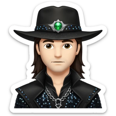 Van Helsing (Male) from Dracula with long dark brown hair, black sequin outfit sticker