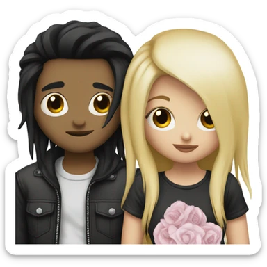 Emo couple hugging  piercings guy with emo hair black lip rings hair and girl with blonde hair sticker
