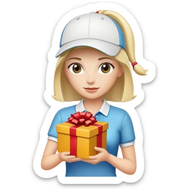 Female golfer with gift sticker