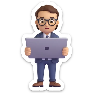 technical architect emoji, holding a laptop and rolled-up plans, wearing glasses sticker