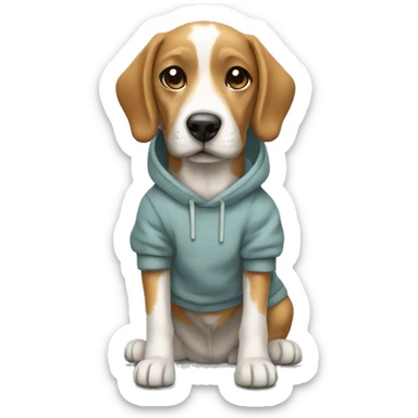 a penut colored medium size dog with sweatshirt sticker