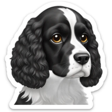 cocker spaniel black white thin white line head sticker