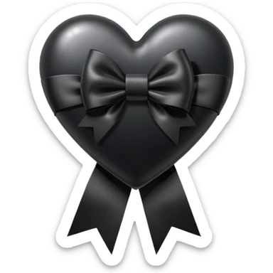 black heart with a black bow in a ribbon rosette style sticker