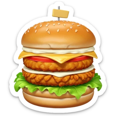 chicken burger object icon, crispy fried chicken, lettuce, mayo sauce, soft bun, 3D cartoon, mobile game icon style, clean background, no text, no watermark
 sticker