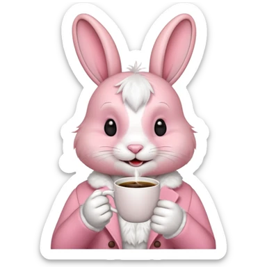pink rabbit with coffee sticker