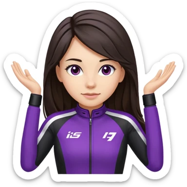 brunette long hair woman with black racing outfit with single purple strips on arms sticker