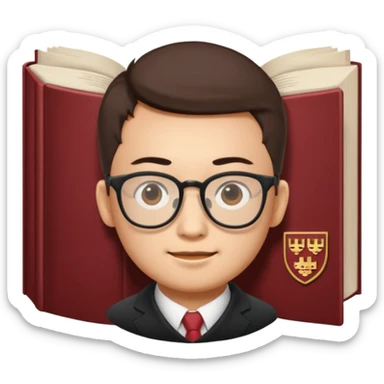 book with Harvard crest and small face with glasses symbolizing Ivan Zhang in emoji style sticker