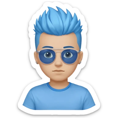 Blue Mohawk. Blue Eye. RoundSunglass. Teenage Boy. Light Blue Tshirt. Sleeve sticker