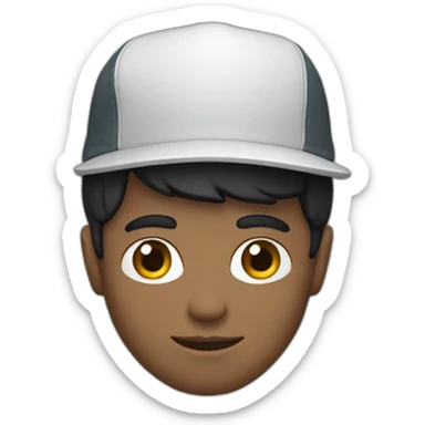 dark-haired developer in a cap with a macbook sticker