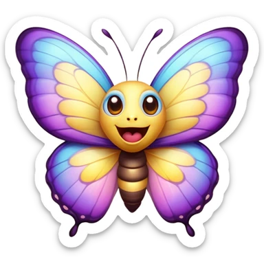 Cinematic Cheeky Butterfly Portrait Emoji, Head tilted dramatically with an exaggeratedly surprised expression, featuring a petite, vibrant body with wide, comically expressive eyes full of playful mischief and animated, fluttering wings, Simplified yet hilariously expressive features, highly detailed, glowing with a slightly sassy pastel glow, high shine, dramatic yet playful, stylized with an air of cheeky garden mischief, soft glowing outline, capturing the essence of a meme-worthy butterfly that looks ready to flutter its way into viral fame! sticker