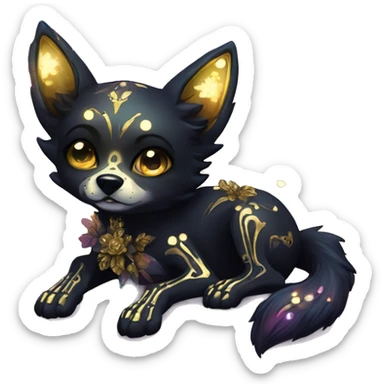 Black iridescent dog fox zombie skeleton gold mechanical nebula galaxy stars flowers fairy lights vintage sticker