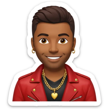 Ginuewine with dark brown hair, chest with necklace, red jacket sticker