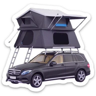 black Mercedes Benz car with roof tent sticker