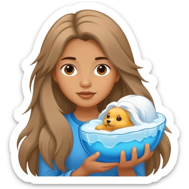 Black long-haired girl holding Alaska sticker