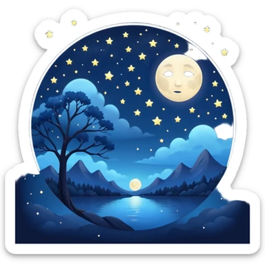 calm night sky, glowing stars and moon, circle avatar, moon has no face sticker