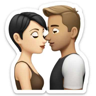 Brunette white girl kissing tan man with black short hair  sticker