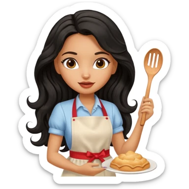 a pretty tan bratz girl with black wavy long hair baking at a restaurant sticker