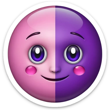 A half pink half purple ball with a face wooden stem followed by a glass stem on top sticker