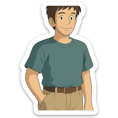ghibli style man, casual clothing sticker