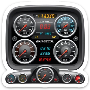 An icon showing a racing game interface, inspired by Grand Turismo. The design features a garage with a selection of high-performance cars, along with race track visuals in the background. Speedometer, lap timer, and other HUD elements add to the excitement. Transparent background sticker