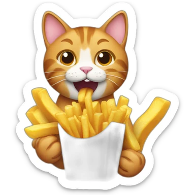 Cat eating fries and beer sticker