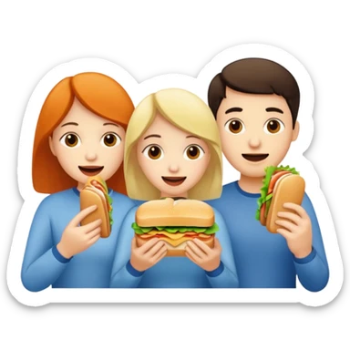 three people eating sandwich sticker