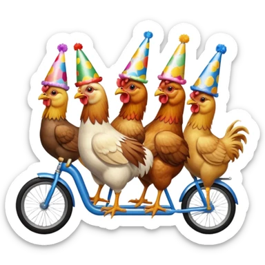 Ten chickens riding  a partybike while drinking beer sticker
