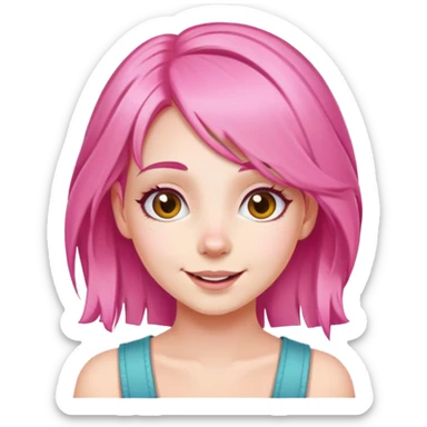 girl with pink hair, cheerful expression sticker