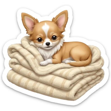 Long haired chihuahua, beige, white chest and socks, sleeping cutely under blanket sticker