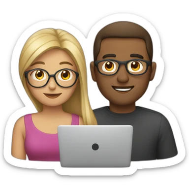 Man and woman readding from their laptop computers sticker