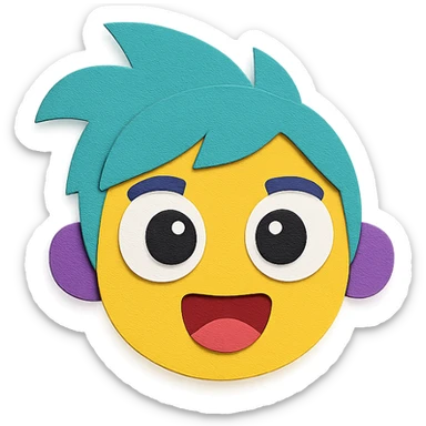 PK XD character, cute and expressive, big eyes, paper craft style sticker