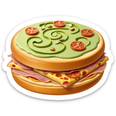 pistachio cream(main), jambon beurre(like flower), pizza sticker
