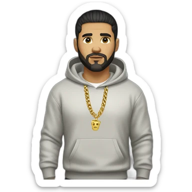 Russian strong thug wearing gold chain with black hair and short beard, mid-fade hairstyle, wearing designer hoodie sticker