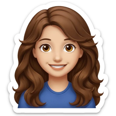 EMOJI IOS SOLO CARA NIÑA PELO LARGO, ONFULADO, MARRON, Y OJOS MARRONES. SONRIENDO, SIN CUELLO Y FONDO TRANSPARENTE sticker