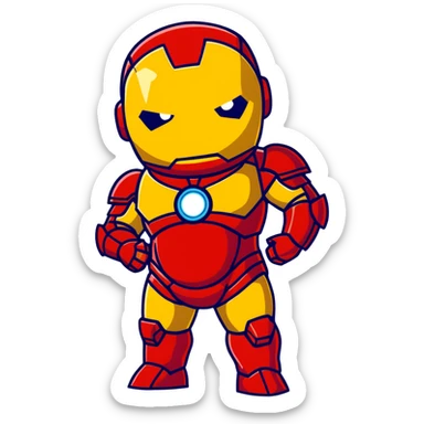 Iron Man with a pregnant belly, wearing red and gold armor suit sticker