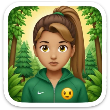 ​"A high-resolution mosaic of a girl with determined eyes and a high brown ponytail, meticulously crafted from thousands of tiny emojis."
​"The art captures her forest-green tracksuit and a sun-drenched, blurred background using creative emoji shading." sticker
