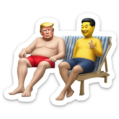Photorealistic Donald Trump and Xi Jinping at the beach by the pool together sticker