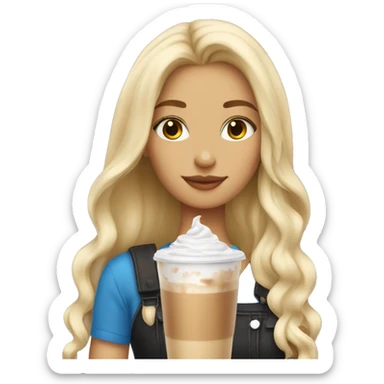 Blonde girl long hair drinking iced latte sticker