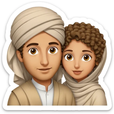 arabe curly head husband and his tanned cute little hijabi wife  sticker
