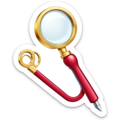 Jewelry art icon. A ring with a golden ruby, magnifying glass and pliers. Minimalistic style, clean lines, transparent background. sticker