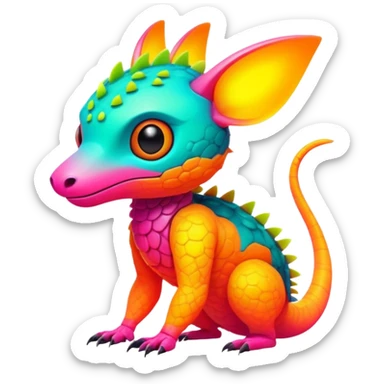 Tropical futuristic lush warm-colored modern neon-colored cyber-Fakémon-Trico-creature sticker