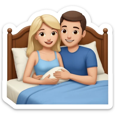 Wife kissing husband and laying both on bed sticker