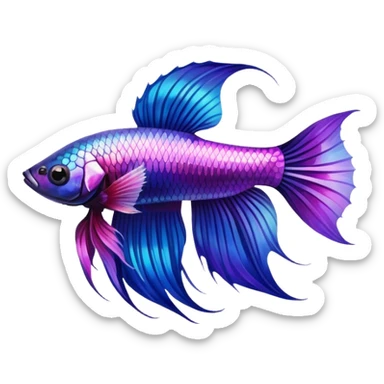 Pretty iridescent long fin betta fish blue and purple pink facing left realistic sticker