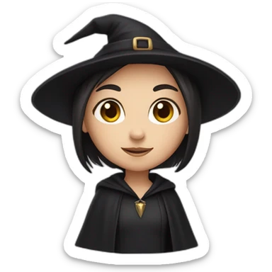 a young white brown thin girl with straight dark hair dressed as a witch sticker
