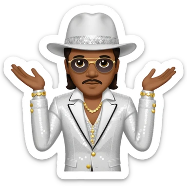 Charlie Wilson with dark brown hair, white sequin outfit sticker