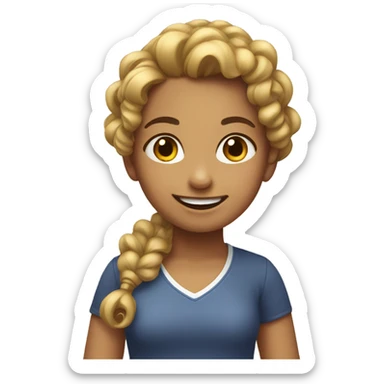 smiling girl with curly ponytail sticker