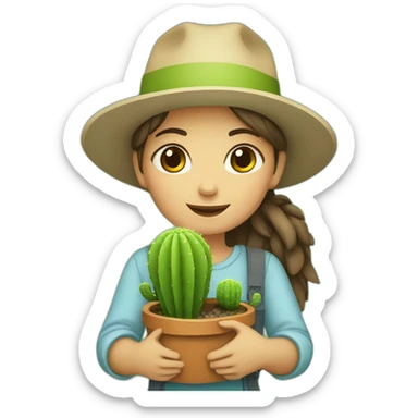A girl holding a cactus sticker