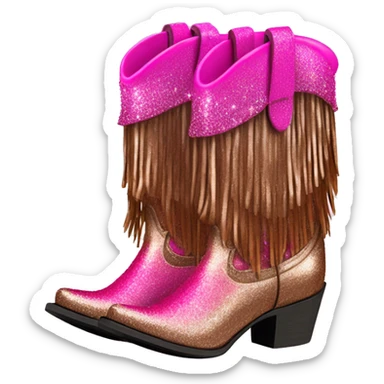 Realistic hot pink to bronze ombre pair of fashion cowgirl boots with sparkly shiny glitter fringe on them. sticker