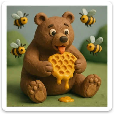 bear eating honeycomb with bees flying around sticker